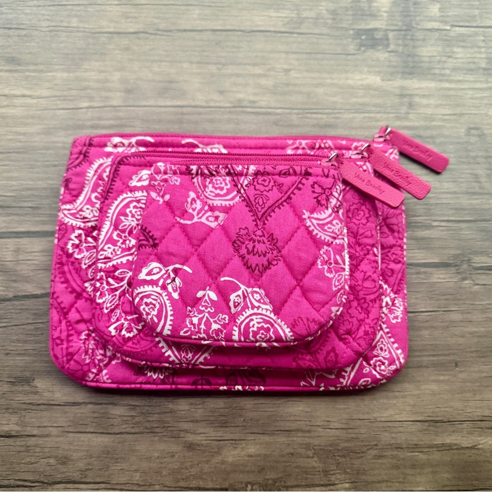 NEW Vera Bradley Stamped Paisley Pink 3 Pouch Organizer Set